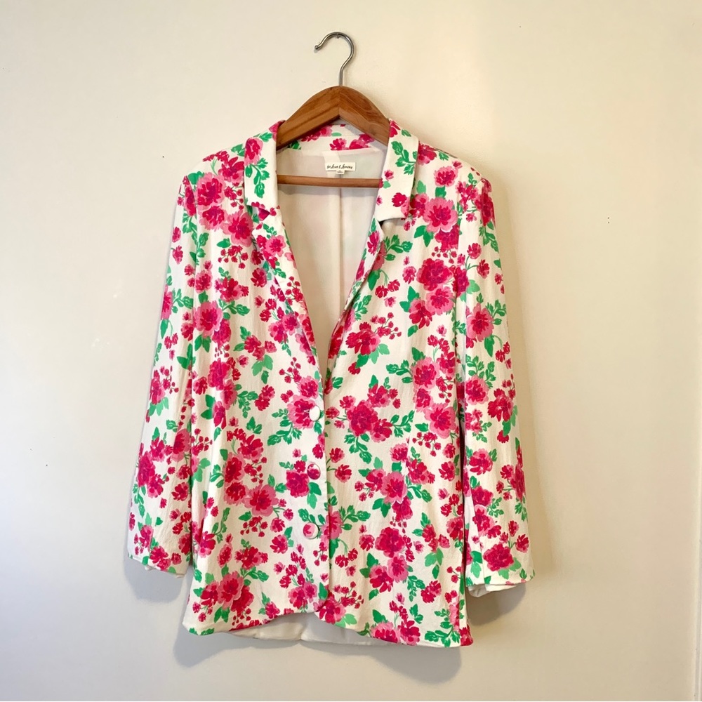 For Love & Lemons Tanner Boyfriend Linen Blend Blazer Floral Print Women Sz XL
